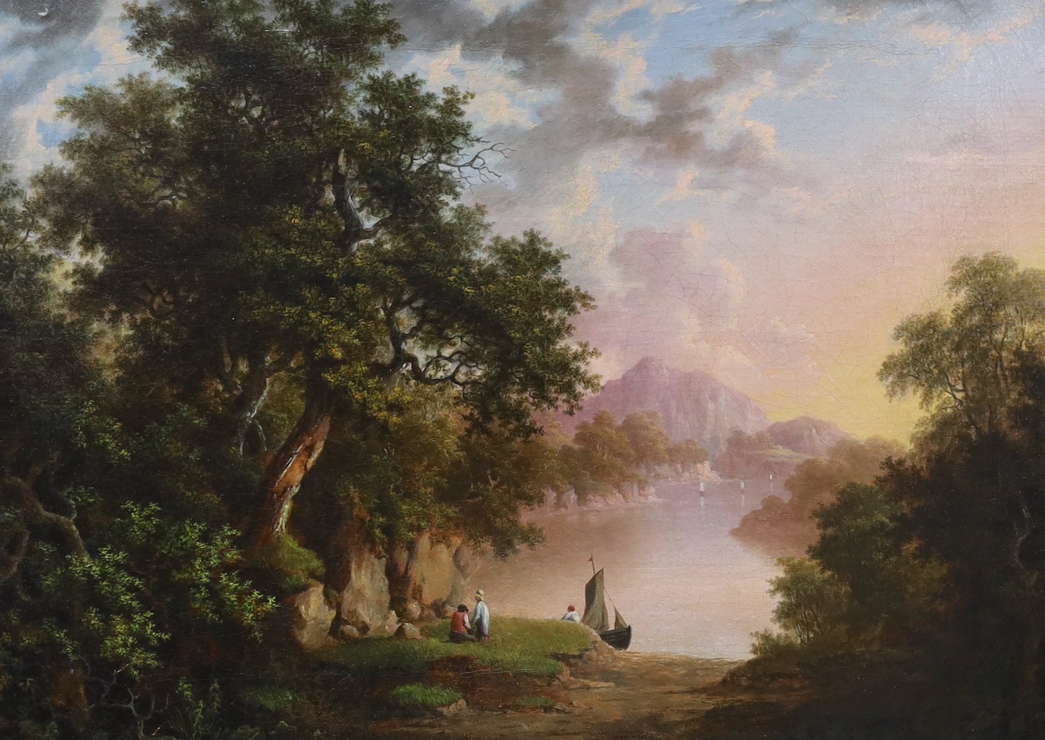 19th century English School, oil on canvas, Wooded river landscape, 37 x 52cm